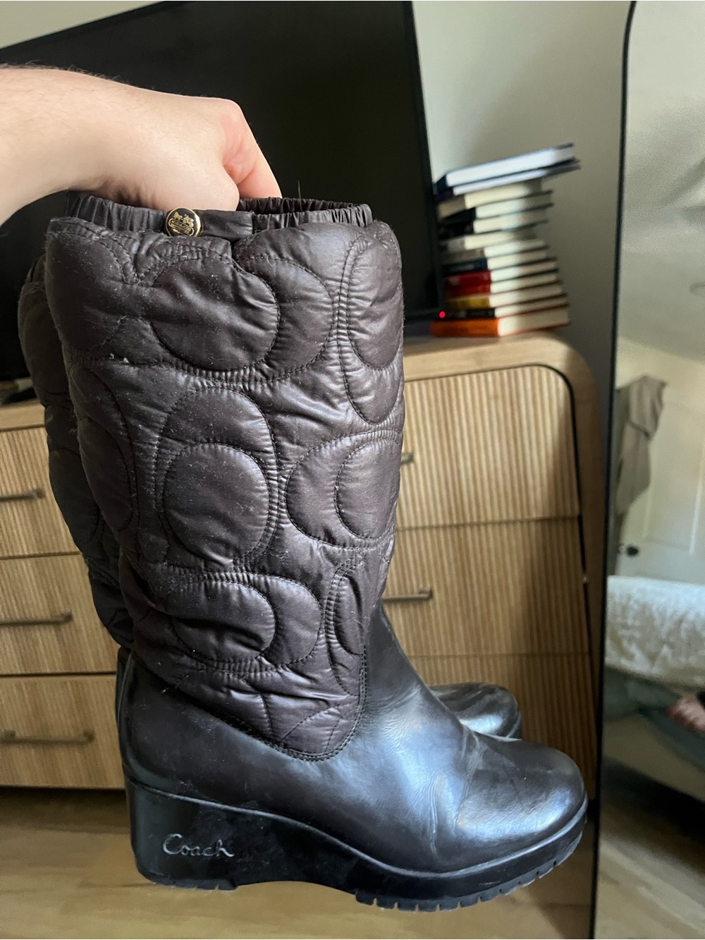 COACH Women's Brown Quilted Knee-High Boots SNOW BOOTS
